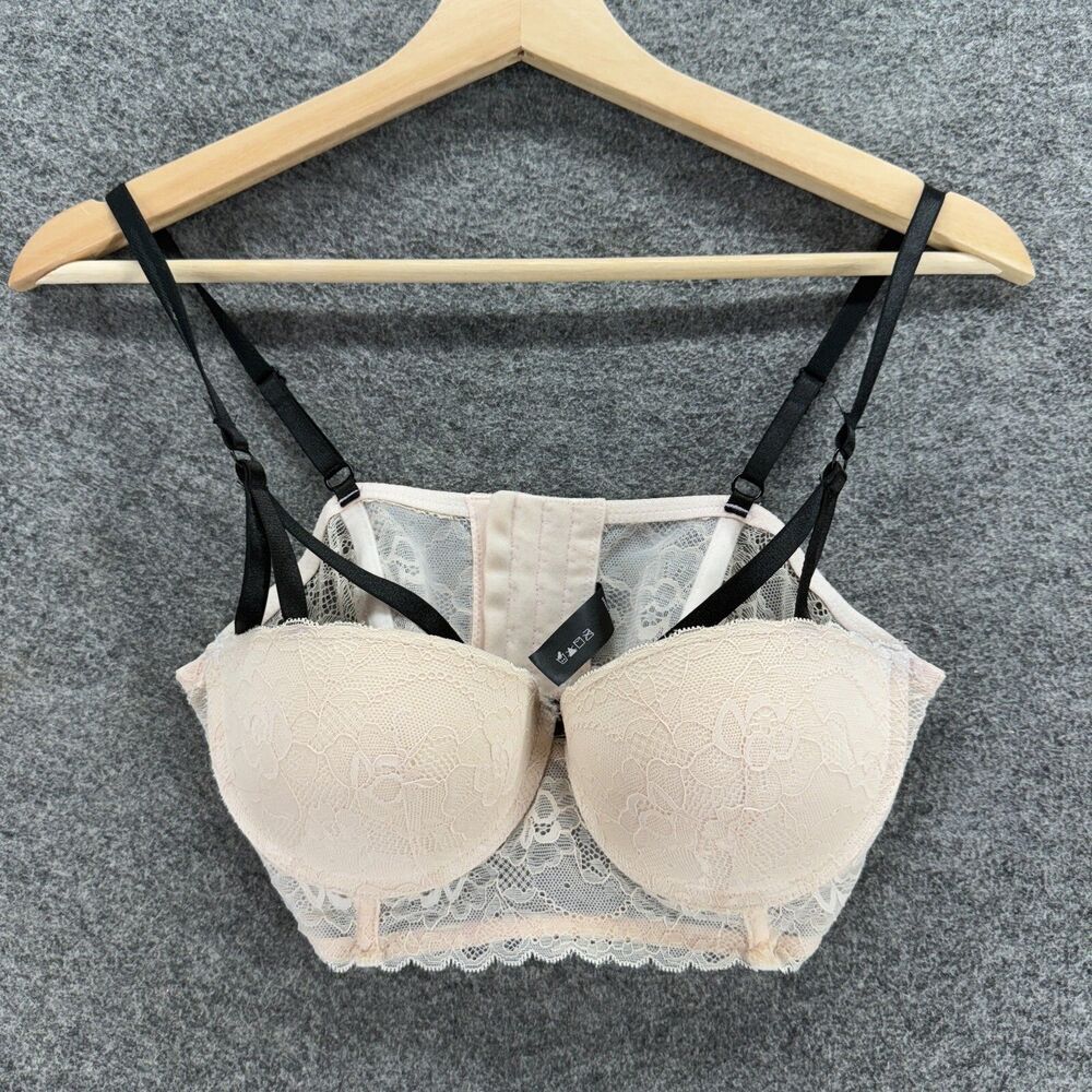 Unbranded Longline Bra Women 36B Beige Floral Lace Underwired Opaque Push Up